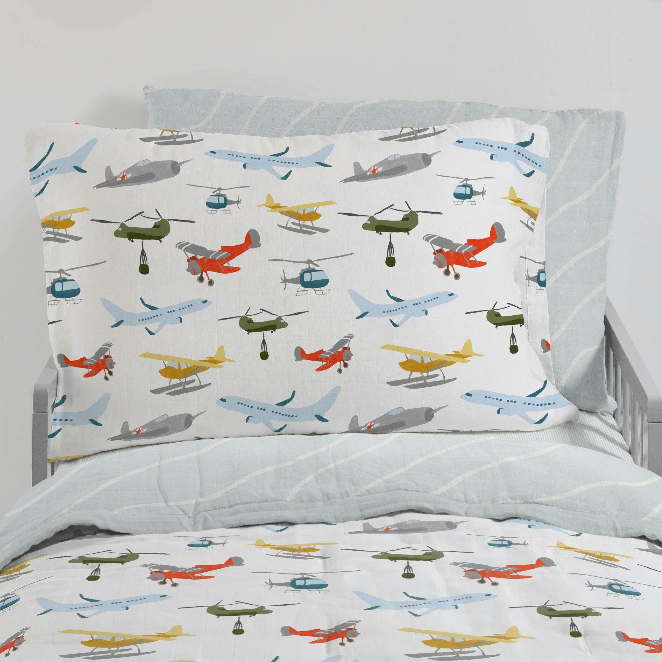 Cotton Muslin Pillowcase 2 Pack - Air Show