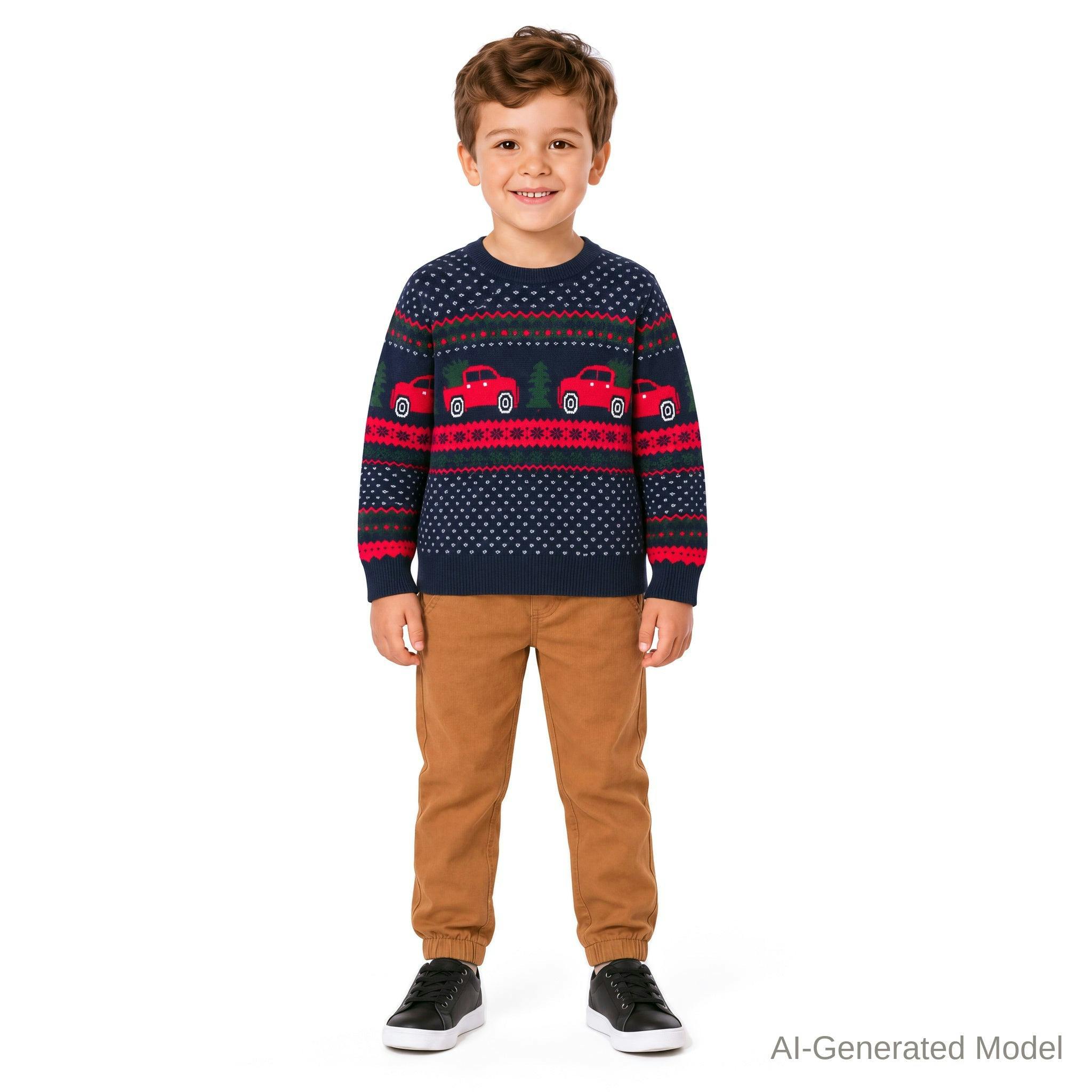 Boys Sweater & Jogger Set | Christmas Tree Trucks - Navy