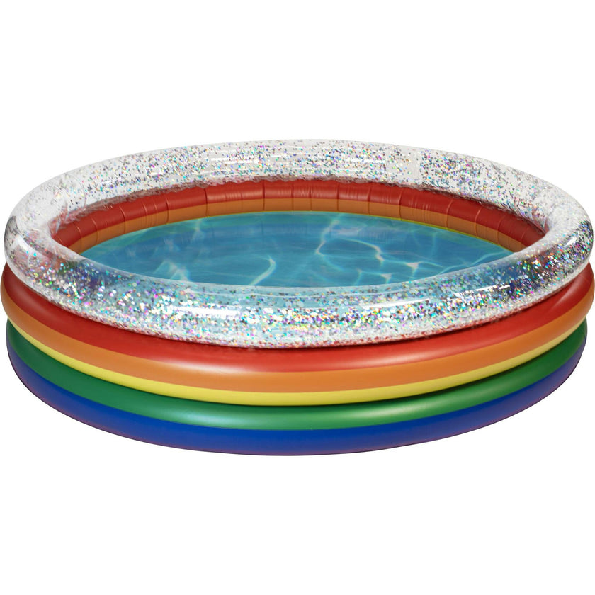 Rainbow Collection Sunning Pool 3-Ring Inflatable Pool Multicolor Glitter