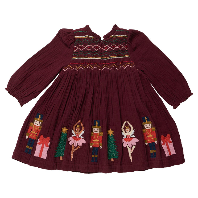 Girls Stevie Long Sleeve Dress - Nutcracker Embroidery