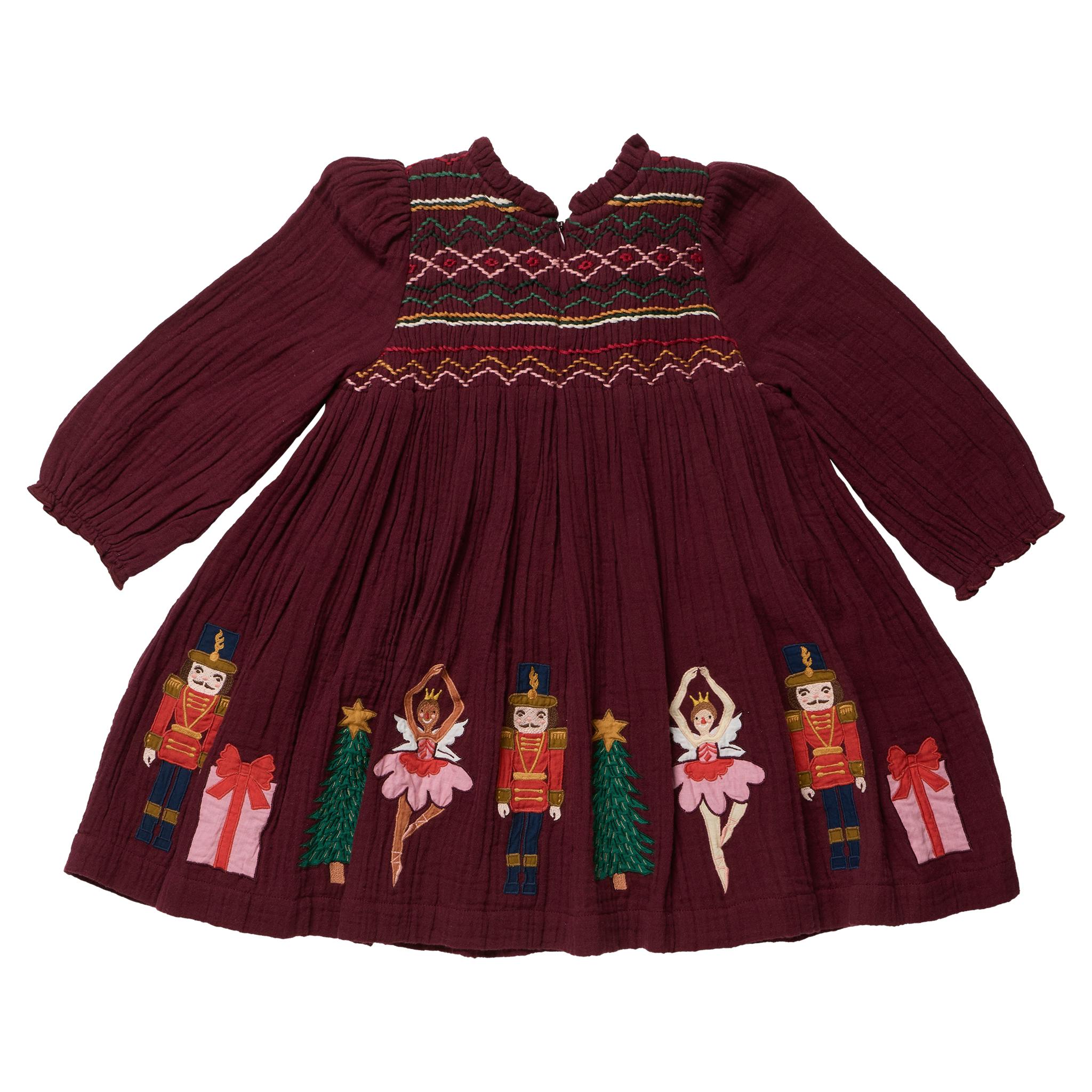 Girls Stevie Long Sleeve Dress - Nutcracker Embroidery
