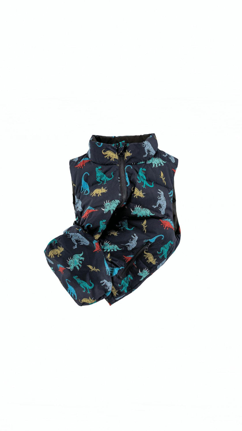 Casey Reversible Lightweight Down Puffer Vest, Dinosaur Dudes