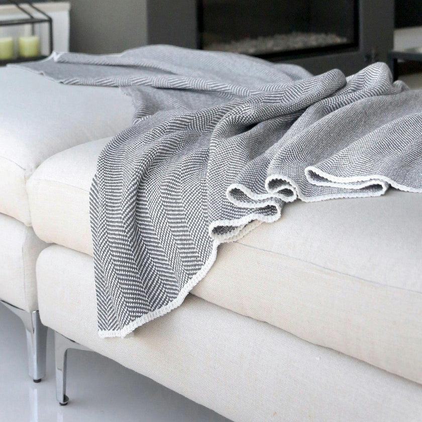 Cotton Sustainable Knit Throw Blanket - Herringbone