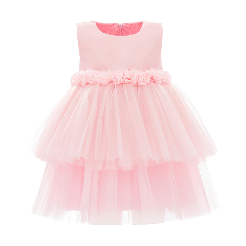 Light Pink Amarielle Floral Waist Tulle Dress