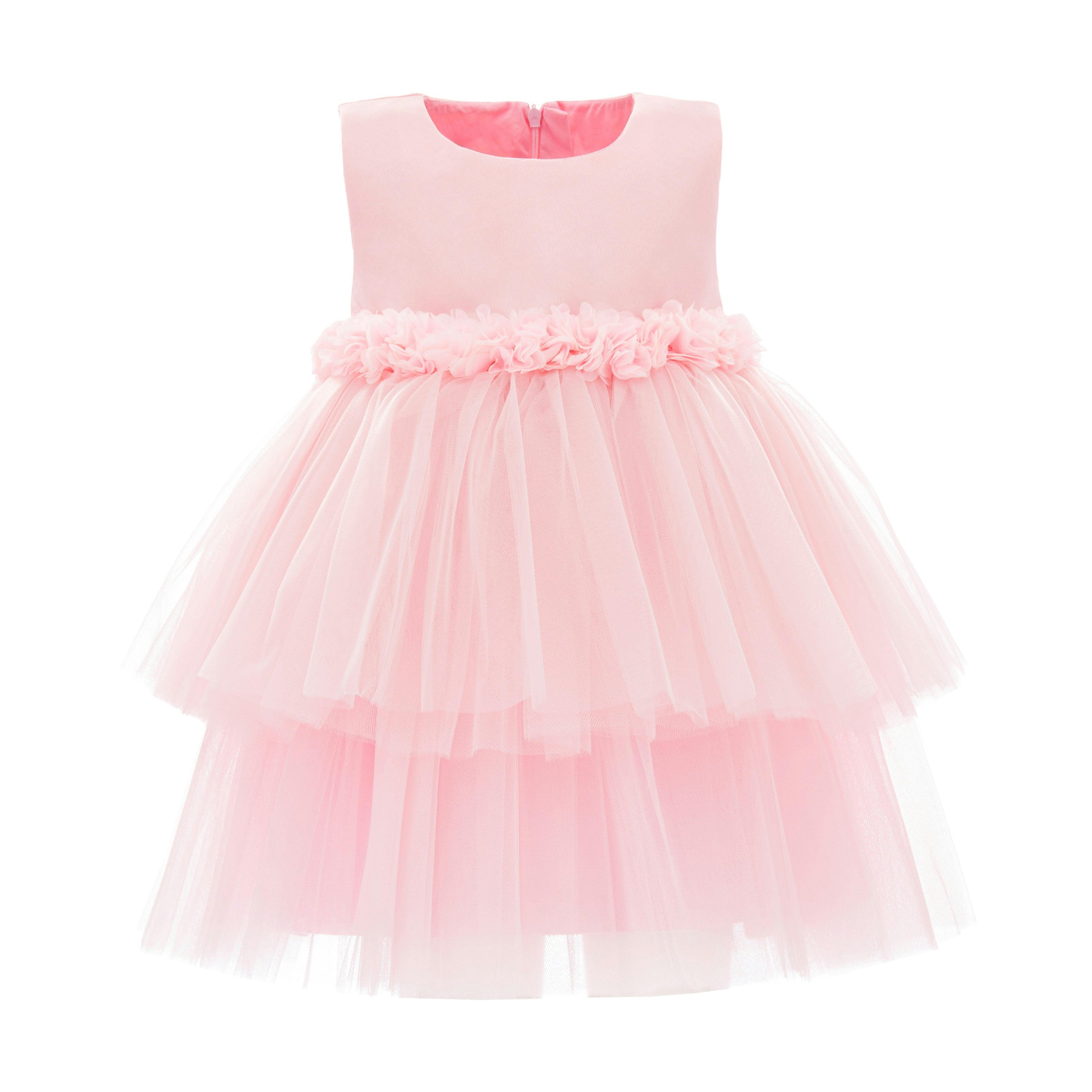 Light Pink Amarielle Floral Waist Tulle Dress