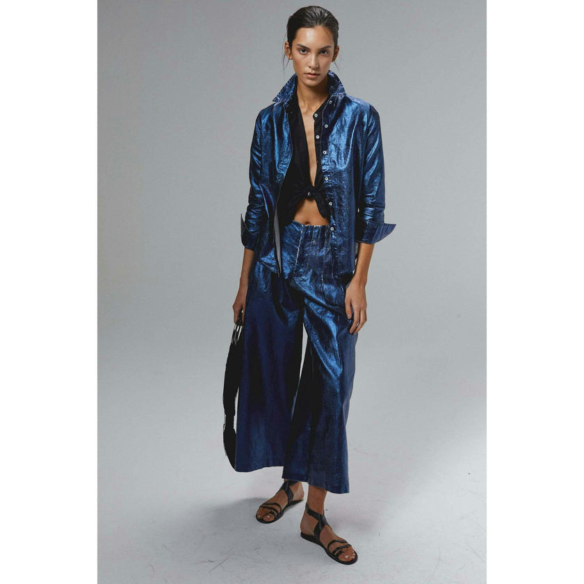 San Marino Metallic Linen Shirt - Dark Blue