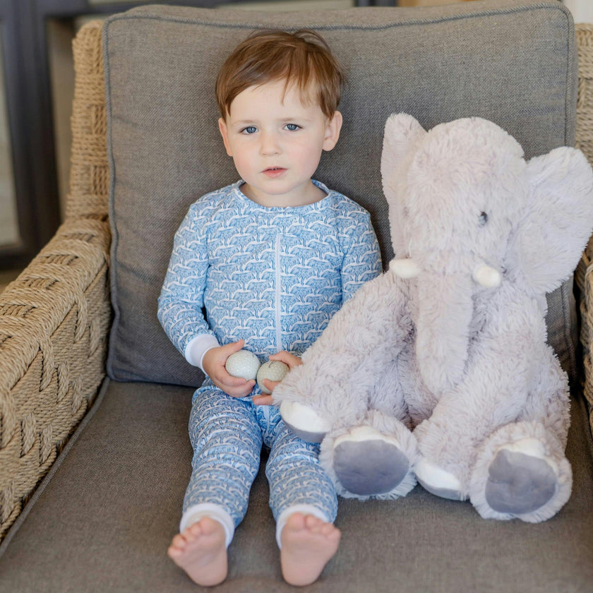 Parker Boys' Zipper Pajama - African Elephants Blue