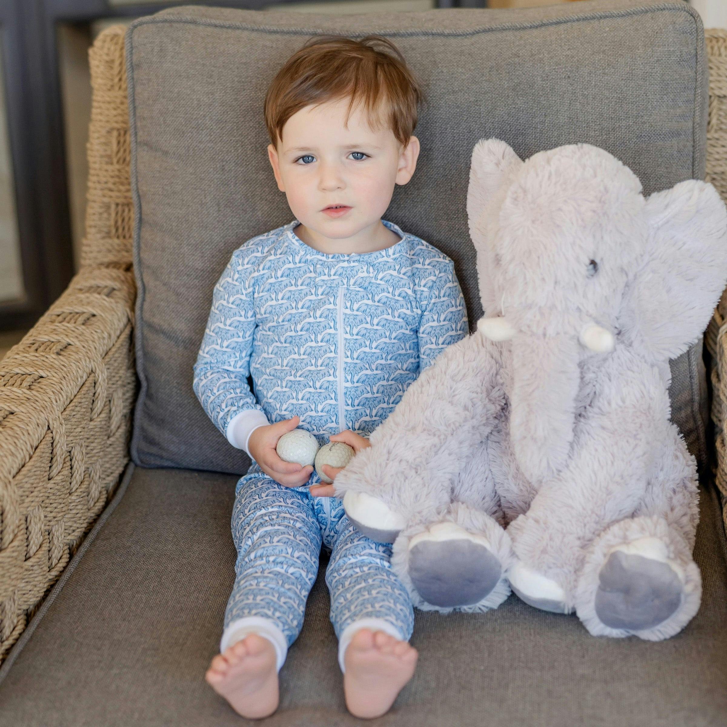 Parker Boys' Zipper Pajama - African Elephants Blue