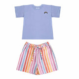 Blue T-shirt and Rainbow Shorts Set