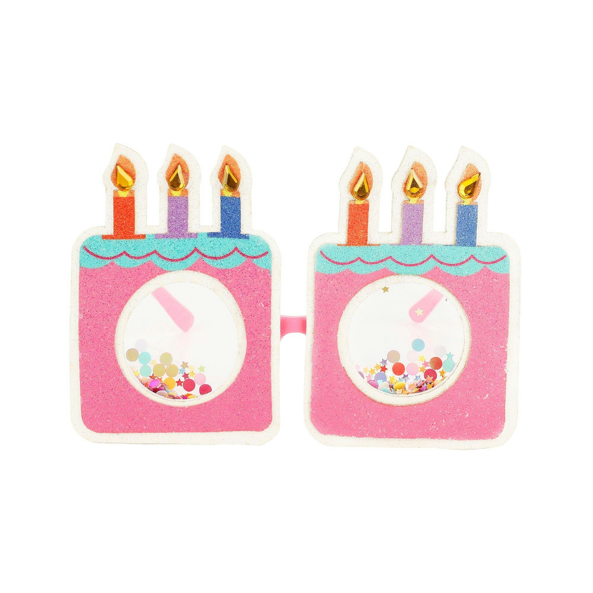 Packed Party Confetti Birthday Cake Novelty Glasses – Glitter Cake-Shaped Frames with Confetti-Filled Shaker Lenses and Jewel Candle Details, One Size