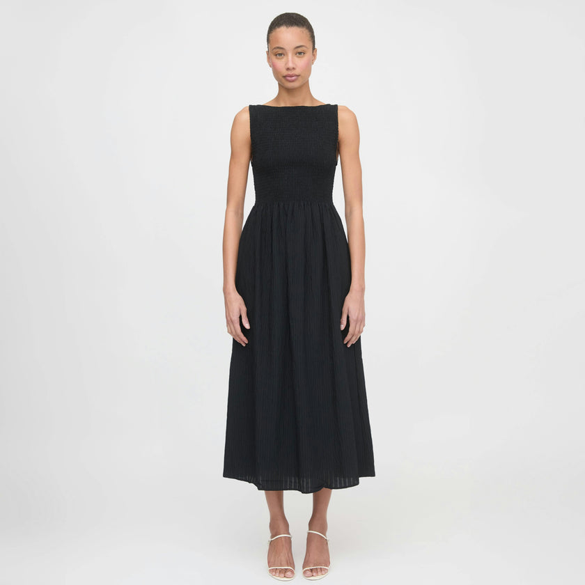 The Cosima Nap Dress - Black Tonal Seersucker