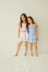 Gemma Pastel Pink & White Gingham Hearts Satin Mini Skirt