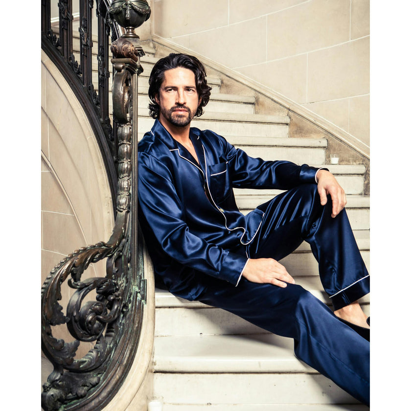 Men's Silk Pajama Set in Navy
