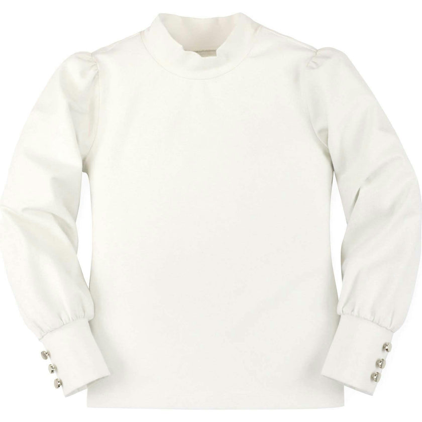 Long Sleeve Mock Neck Balloon Sleeve Top, White