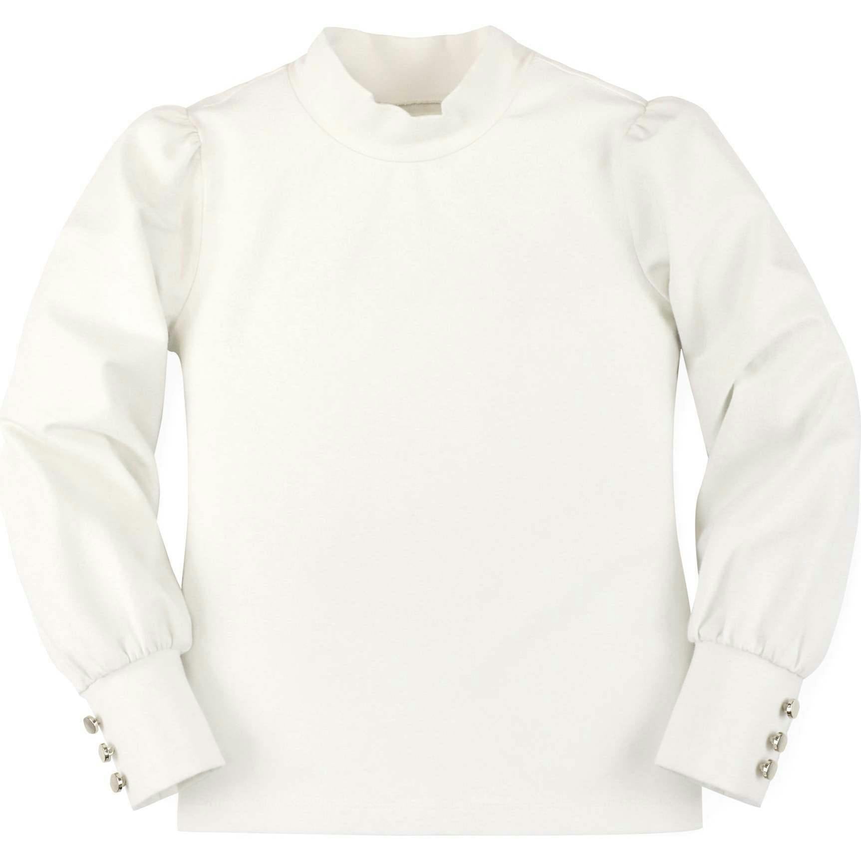 Long Sleeve Mock Neck Balloon Sleeve Top, White