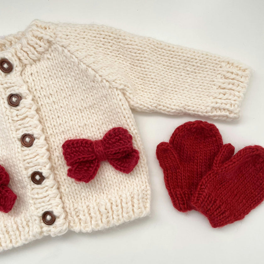 Bow Cardigan, Cream/Red