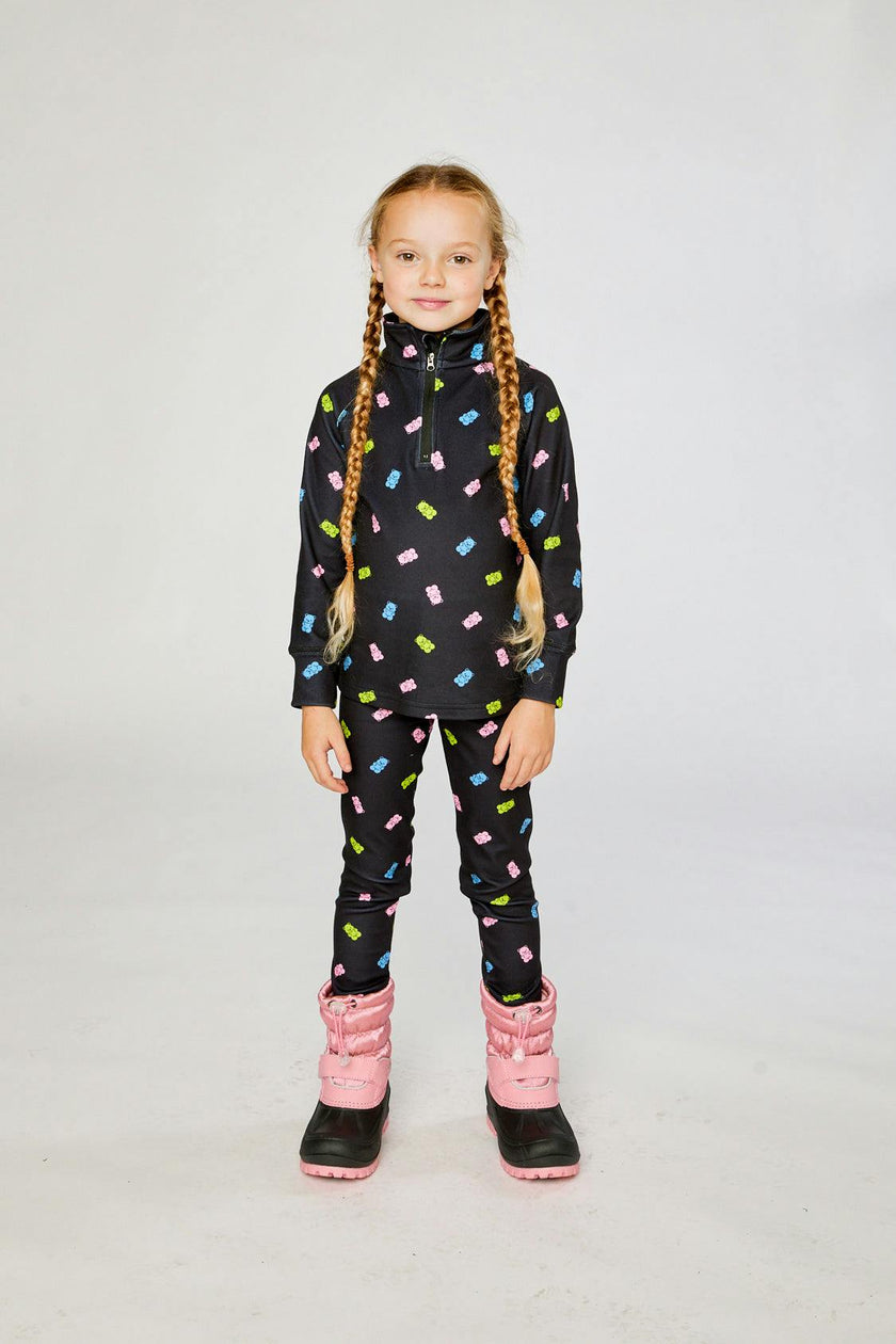 Two Piece Thermal Underwear Black Printed Gummy Bears