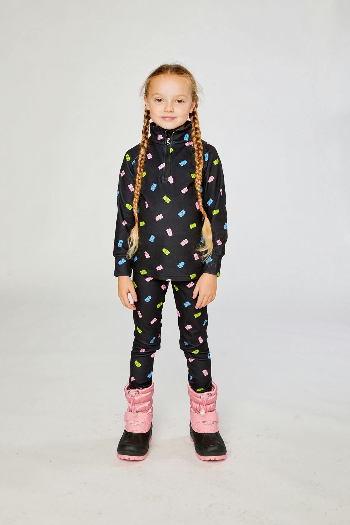 Two Piece Thermal Underwear Black Printed Gummy Bears