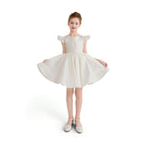 White Maravelle Satin Flutter-Sleeve Dress