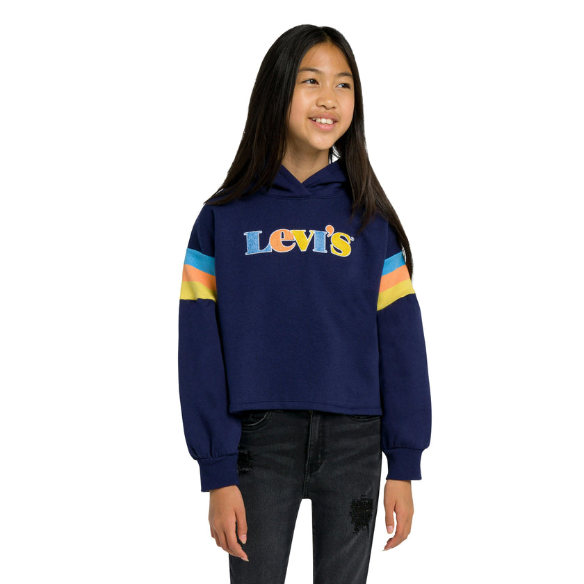 Navy Logo Print Hoodie