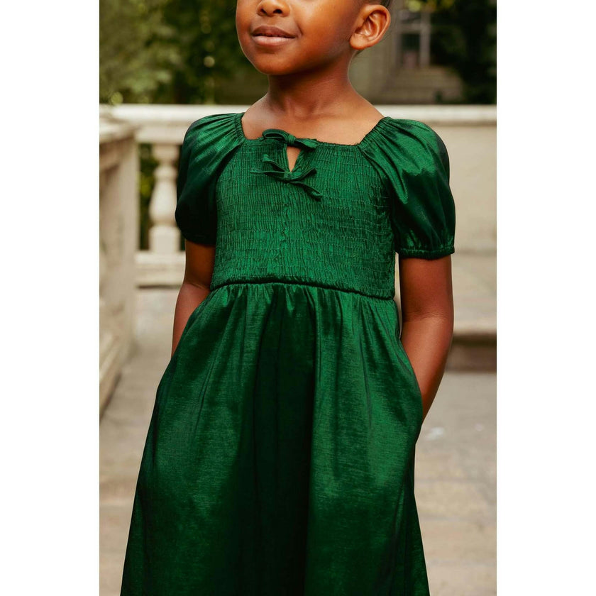 Mini Cassie Dress in Green Taffeta