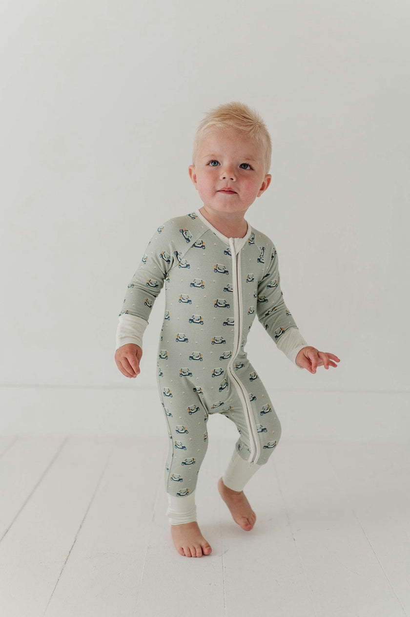 Baby Boy Long Sleeve Zip Romper in Golf Cart