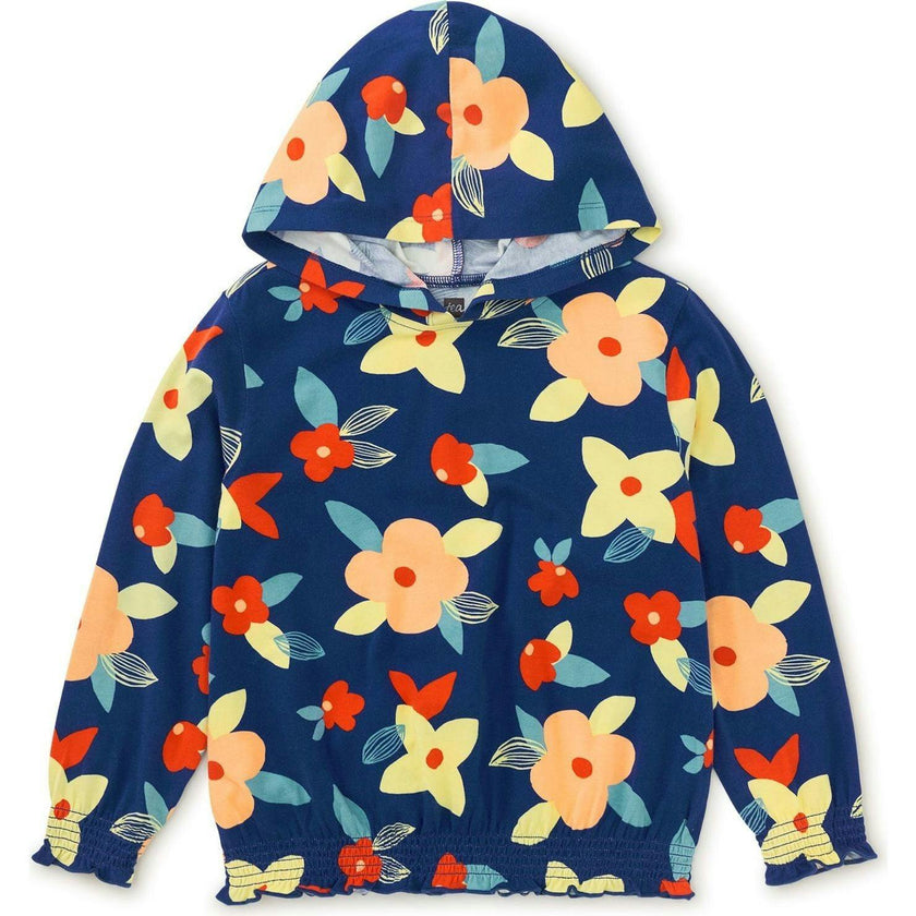 Printed Smocked Hoodie, Brown