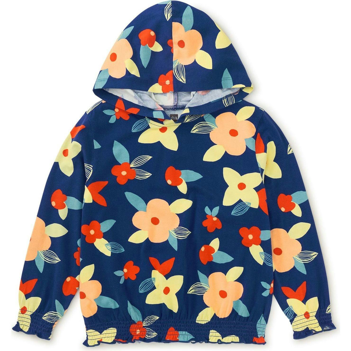 Printed Smocked Hoodie, Brown