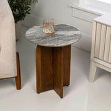 Naomi 18" Rustic Minimalist Marble/Wood X-Base Accent Table