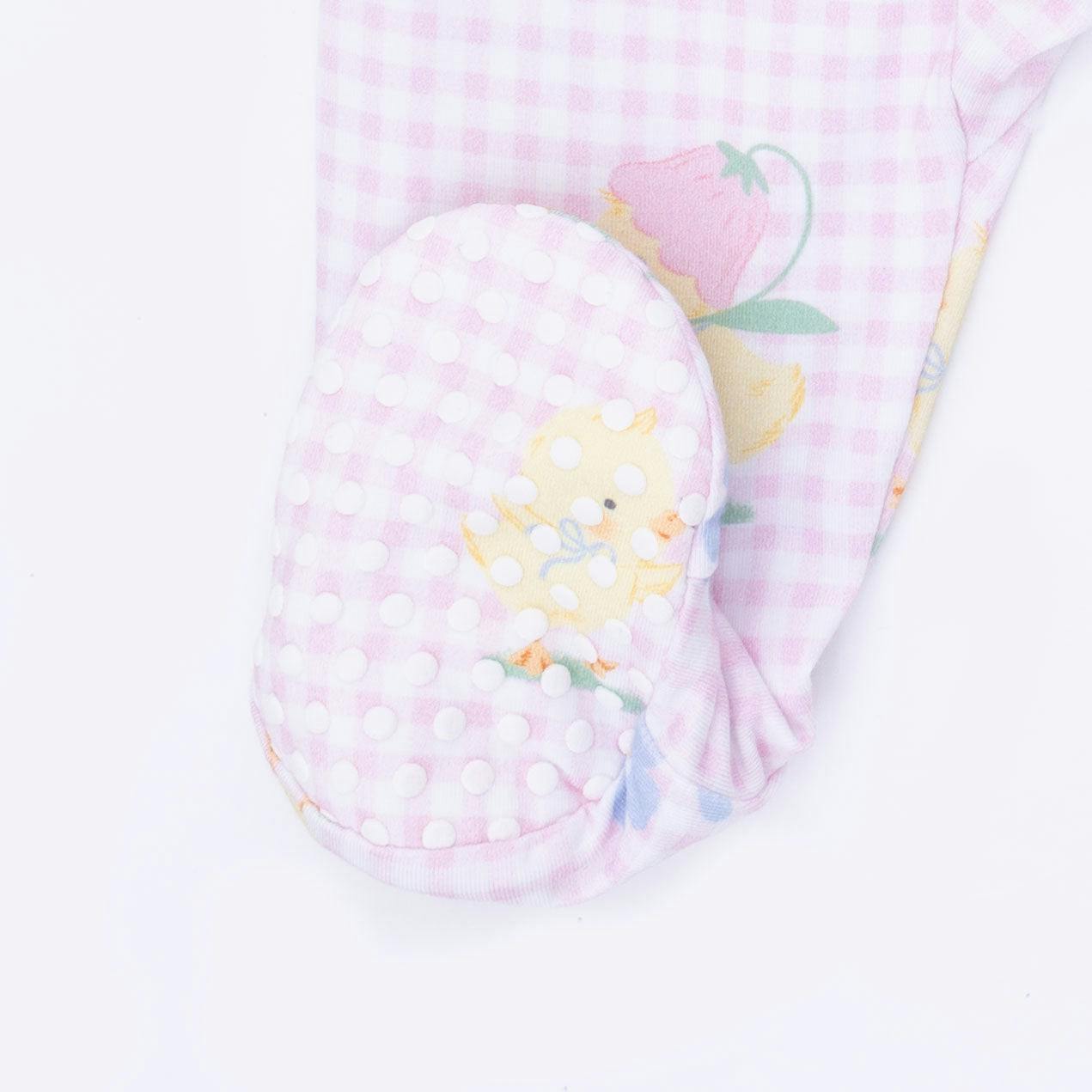 Vintage Spring Ducklings Pink - 2 Way Zipper Footie