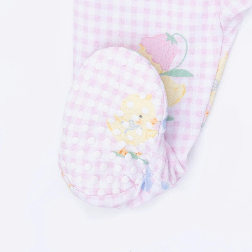 Vintage Spring Ducklings Pink - 2 Way Zipper Footie