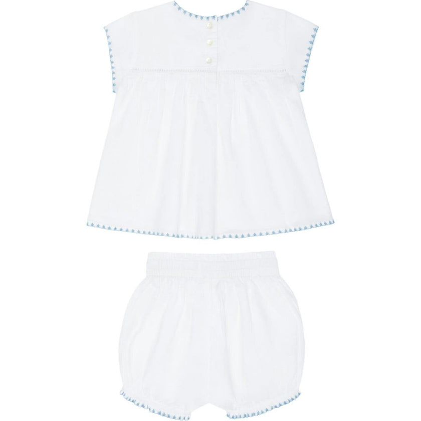 baby girls white embroidered top and bloomer set