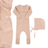 Scallop Trimmed Rib Knit Romper & Bonnet