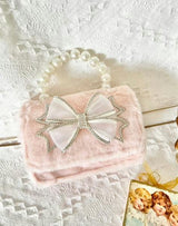 Fur Purse with Sparkle Big Bow - Pink