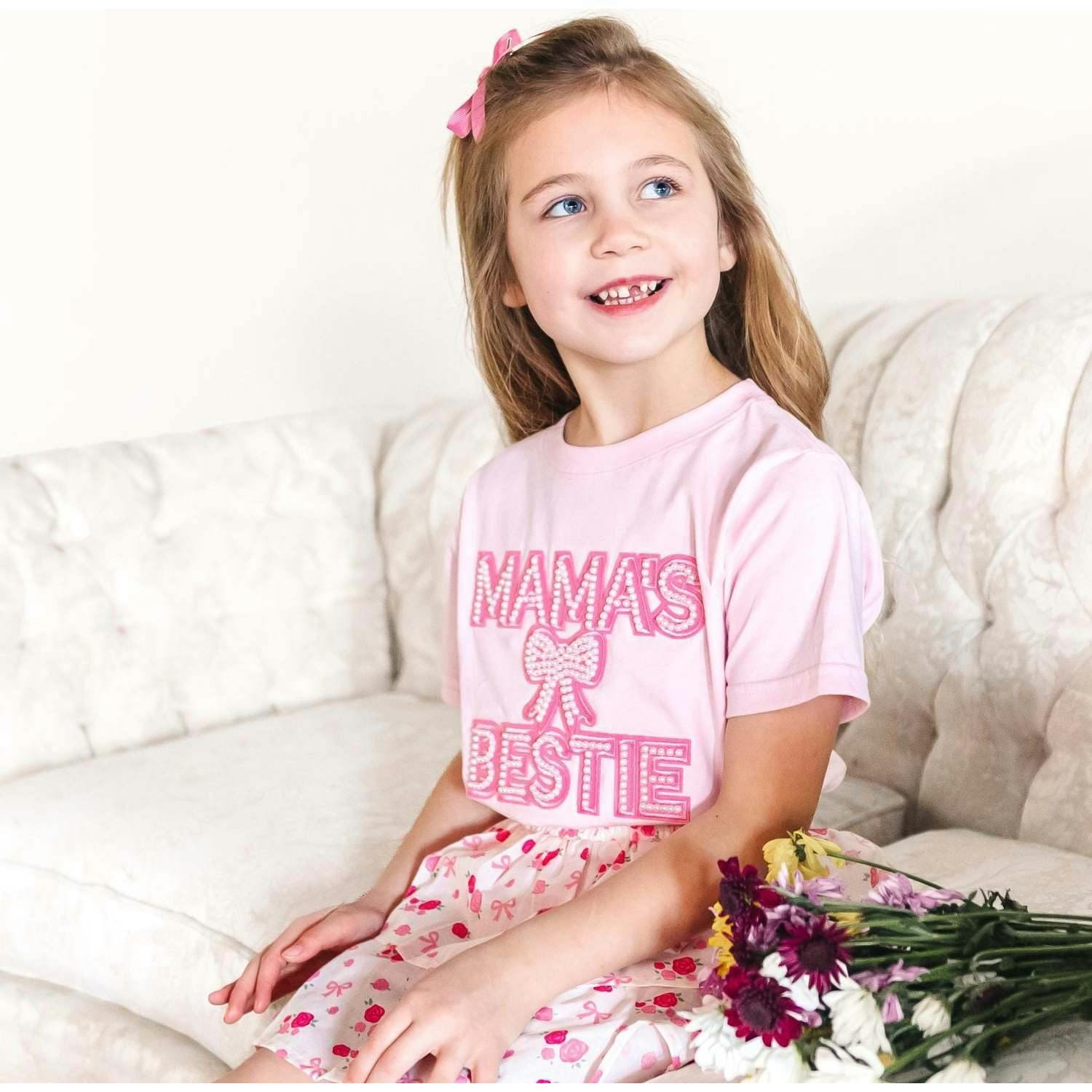 Mama's Bestie Pearl Patch Short Sleeve T-Shirt - Ballet