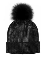 Metallic Stamp Hat With Faux Fur Pom