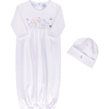Garden Embroidered Cotton Gown w/Hat White