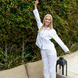 Women's Blue Palm Tree Long PJ Set