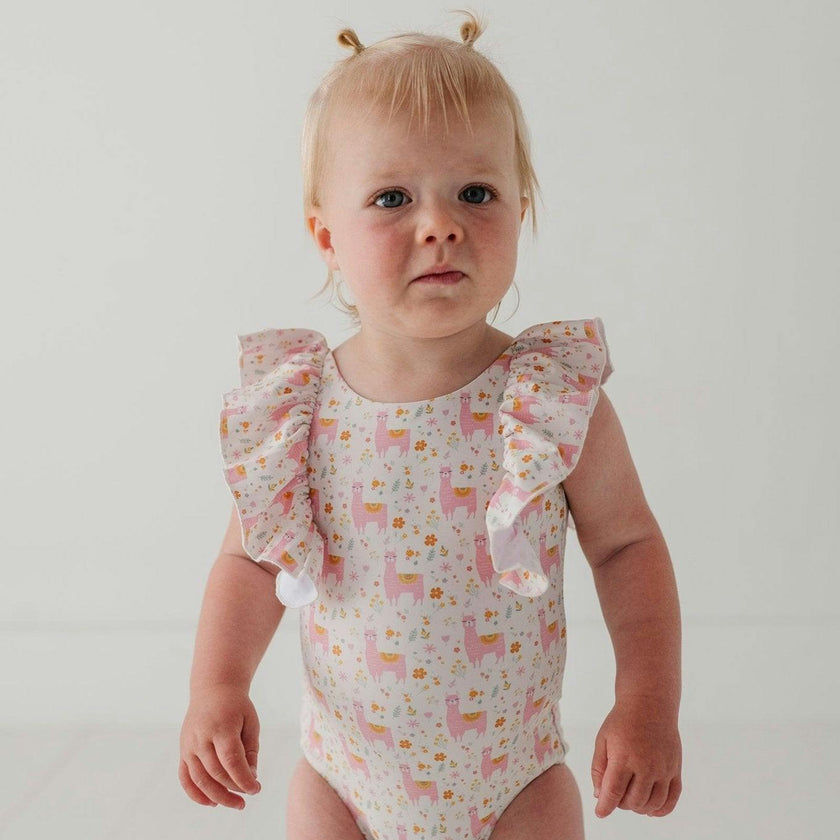 Baby Girl Ruffle Sleeve Cross Back Swimsuit