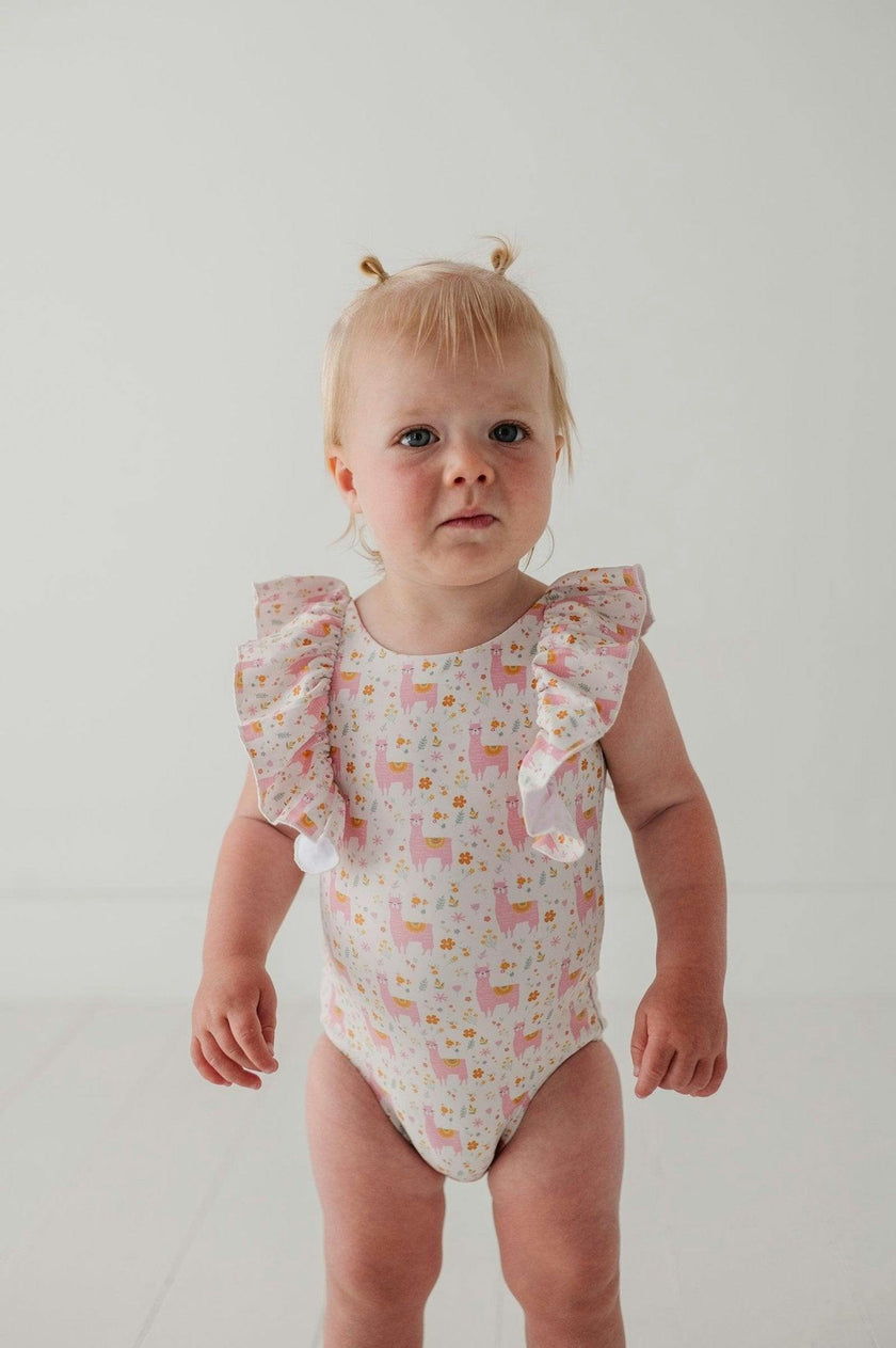 Baby Girl Ruffle Sleeve Cross Back Swimsuit