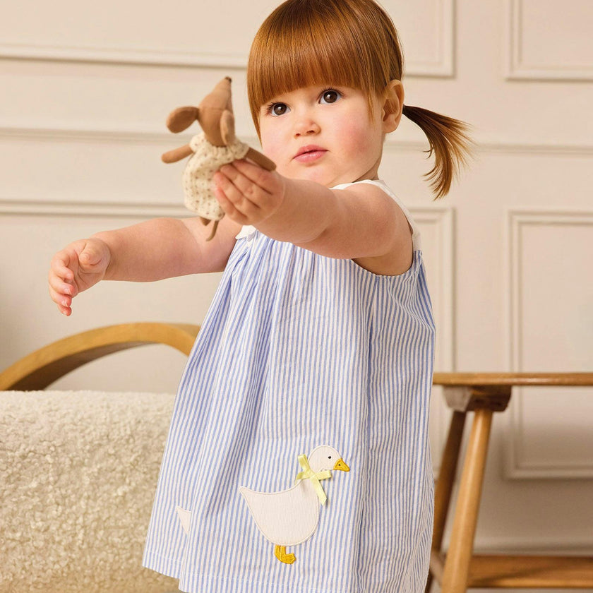 Baby Pinafore Duck Dress in Blue Stripe