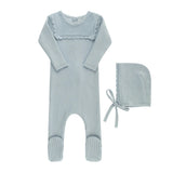 Scallop Trimmed Rib Knit Romper & Bonnet