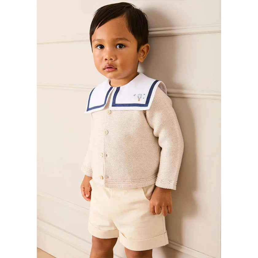 Mariner Collar Hot Air Balloon Embroidered Top in White (6mths-4yrs)