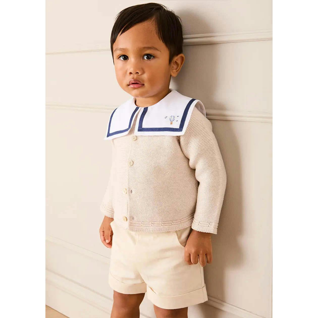 Mariner Collar Hot Air Balloon Embroidered Top in White (6mths-4yrs)