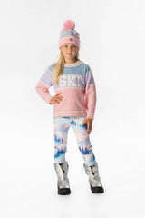 Sweater With Ski Jacquard Light Blue And Light Pink