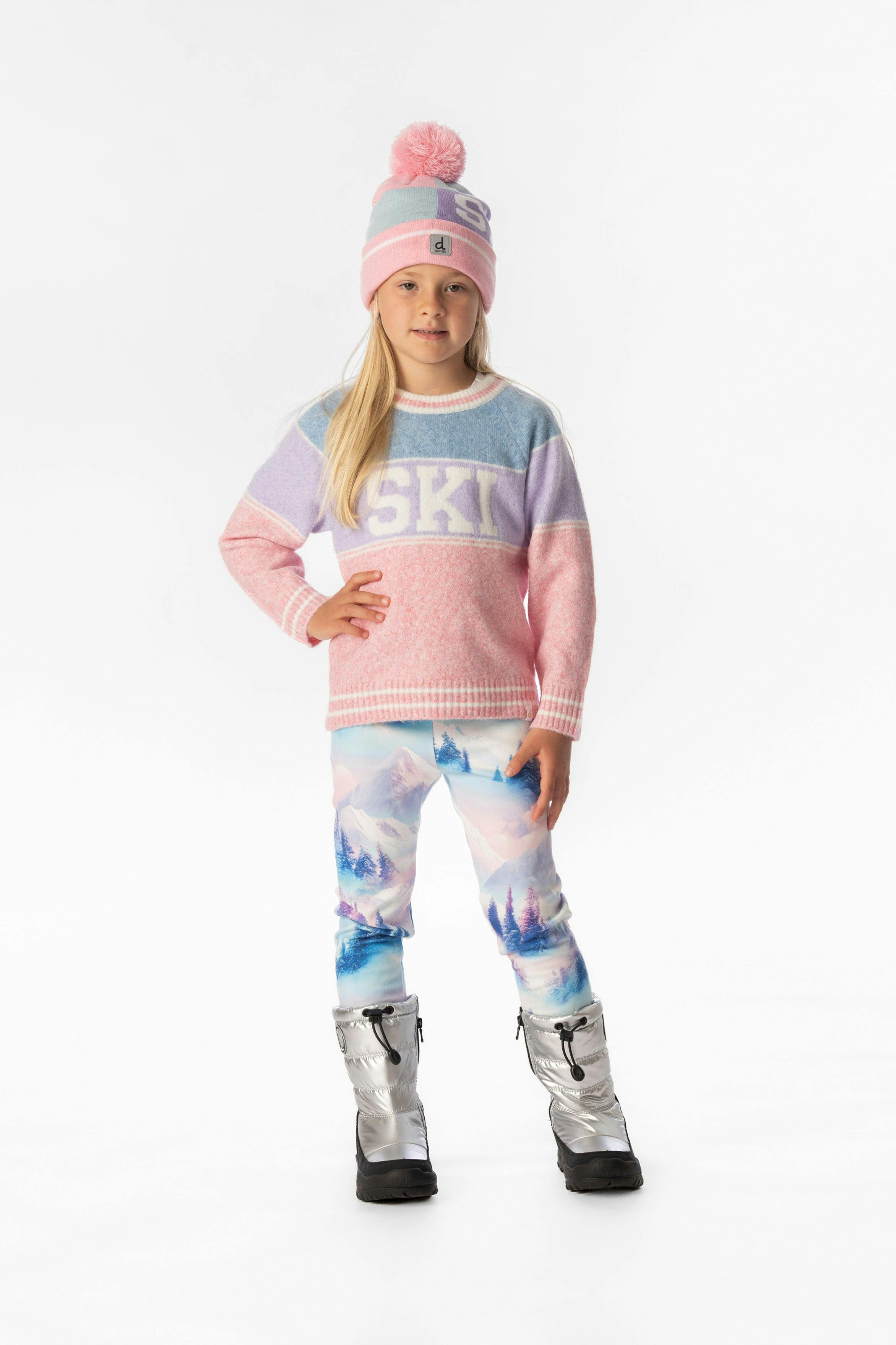 Sweater With Ski Jacquard Light Blue And Light Pink