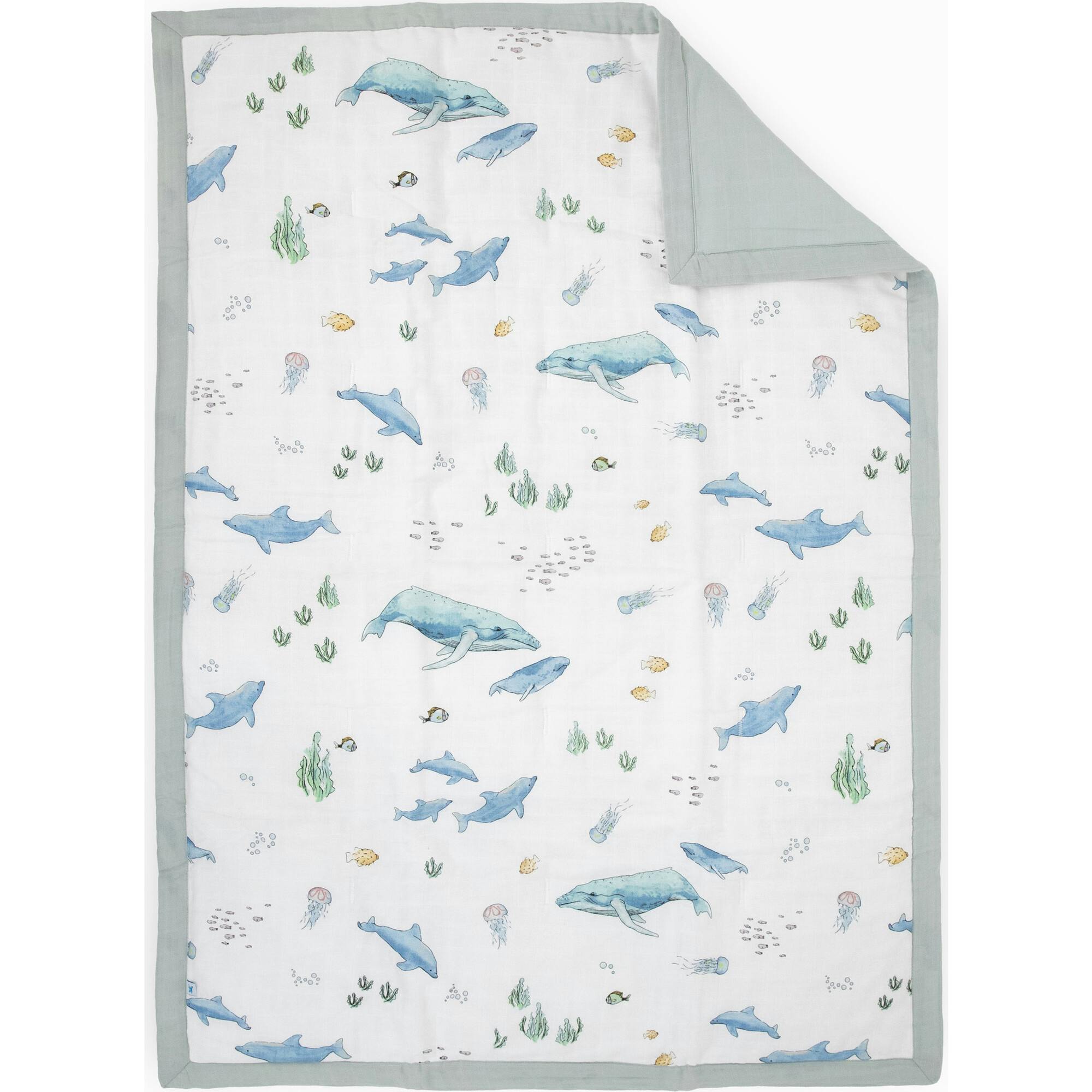 Cotton Muslin Toddler Comforter - Whales