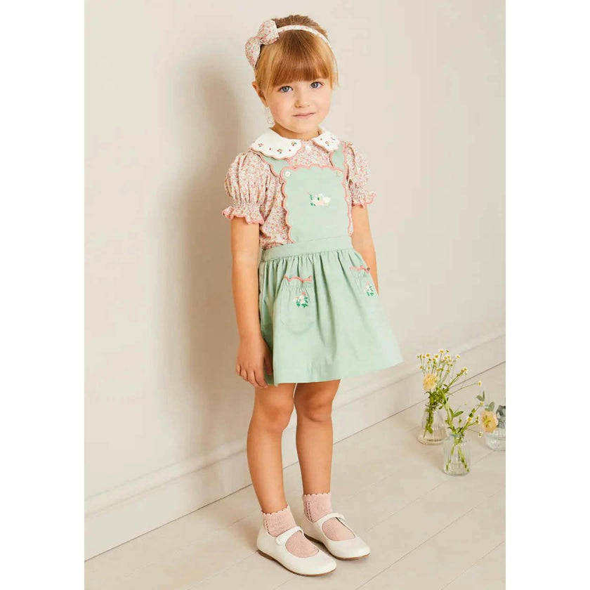 Duck Embroidered Scallop Detail Skirt With Braces in Green (18mths-6yrs)