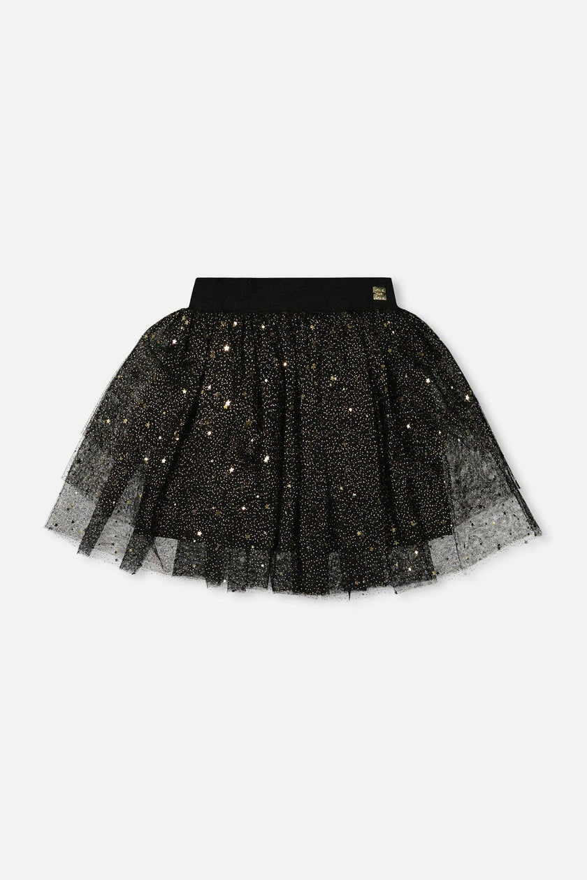 Multi Layer Glittering Mesh Skirt Black