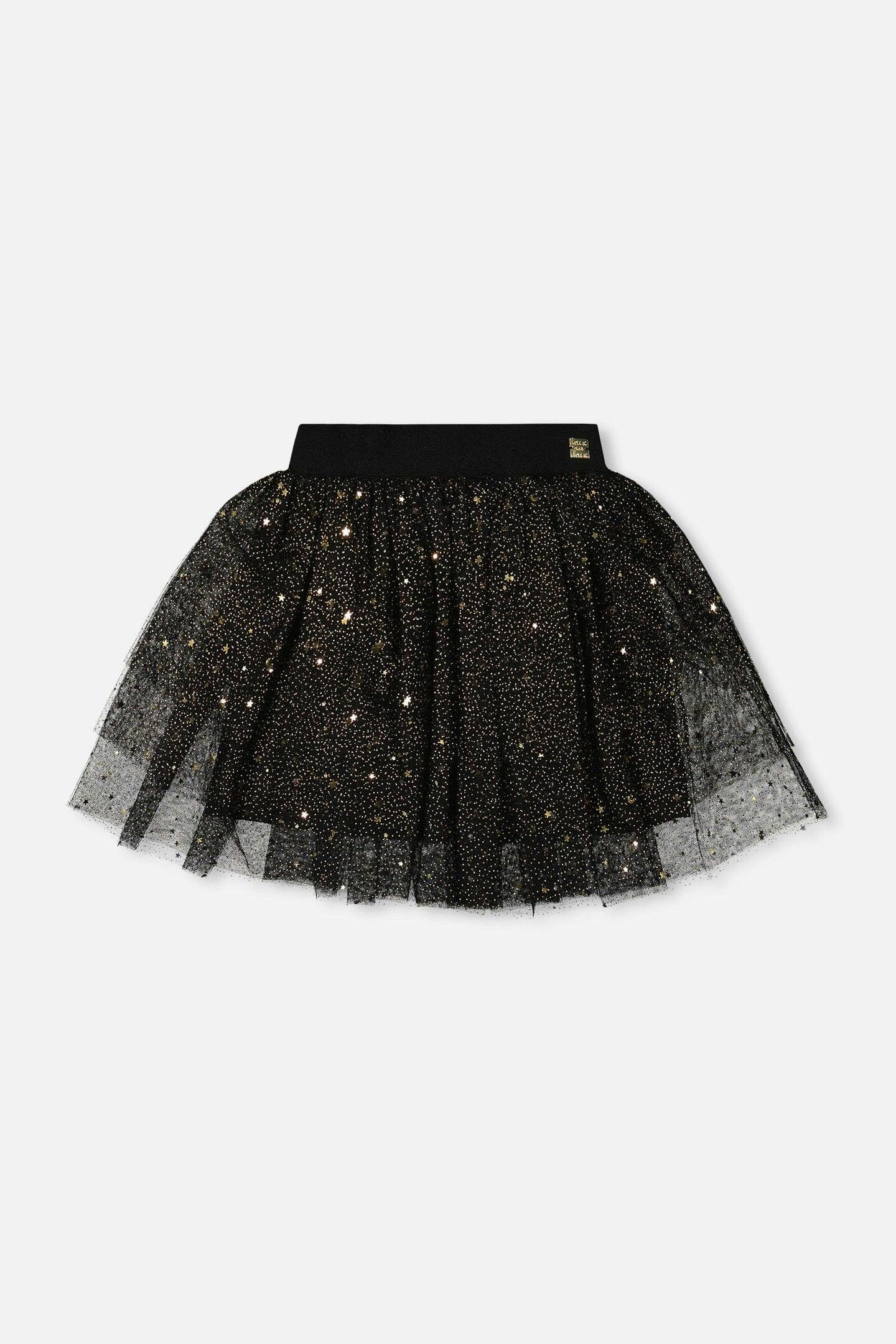 Multi Layer Glittering Mesh Skirt Black